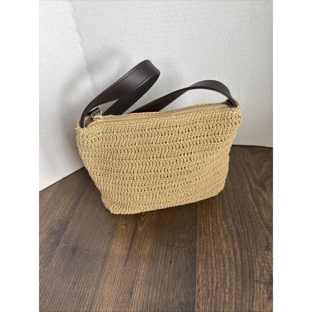 Liz Clairborne Purse Villager Crossbody Bag Woven Tote Brown Shoulder Strap Zip